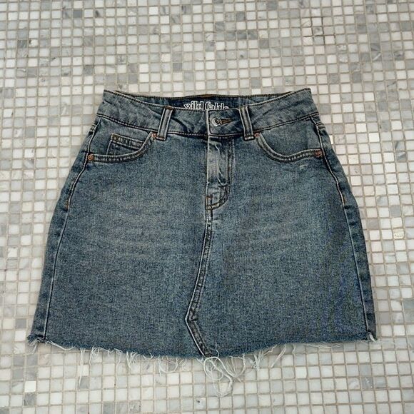 wild fable Dresses & Skirts - Wild Fable Crooked Detailing Denim Jean Skirt with Frayed Hem